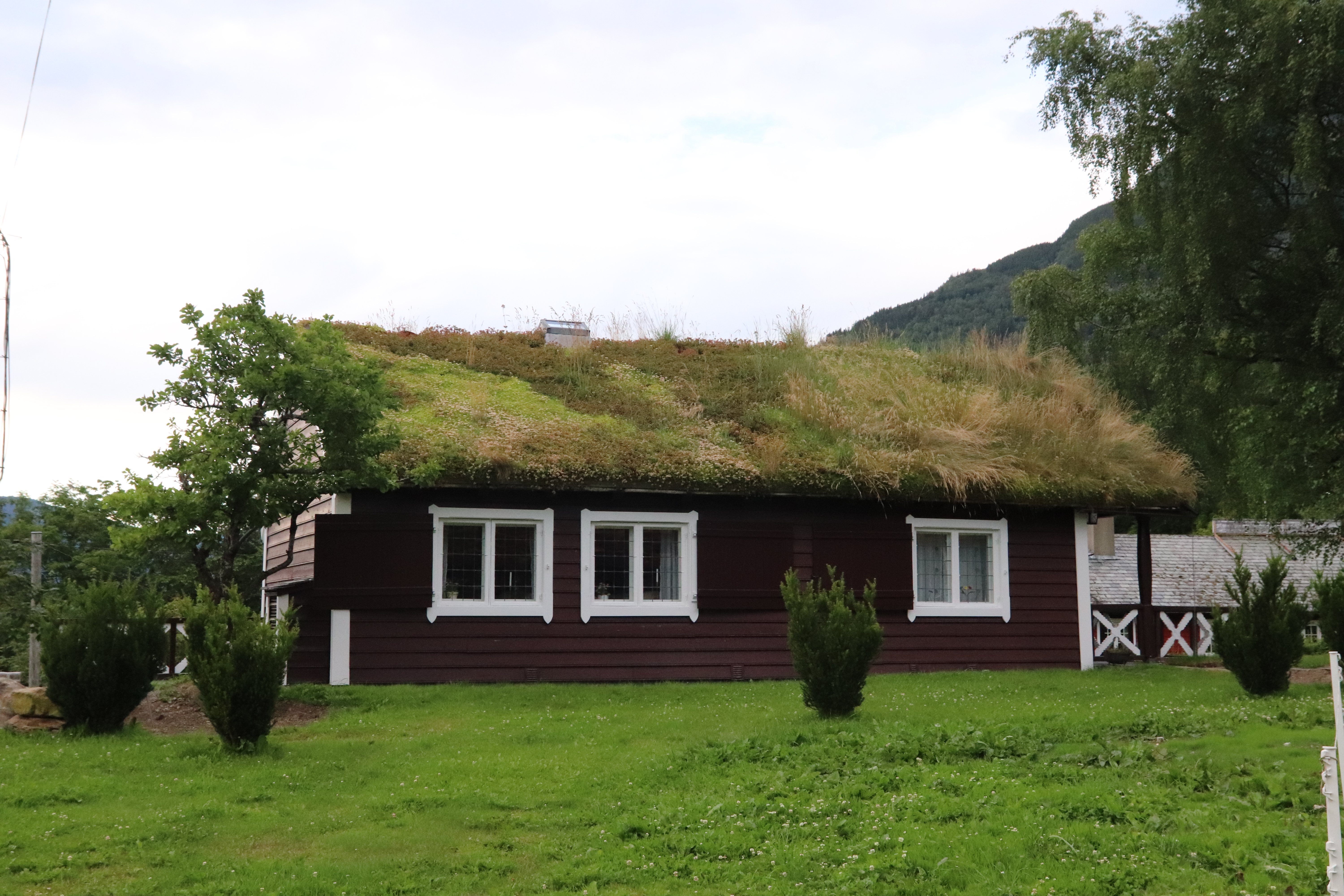 typická norská chata se zatravněnou střechou